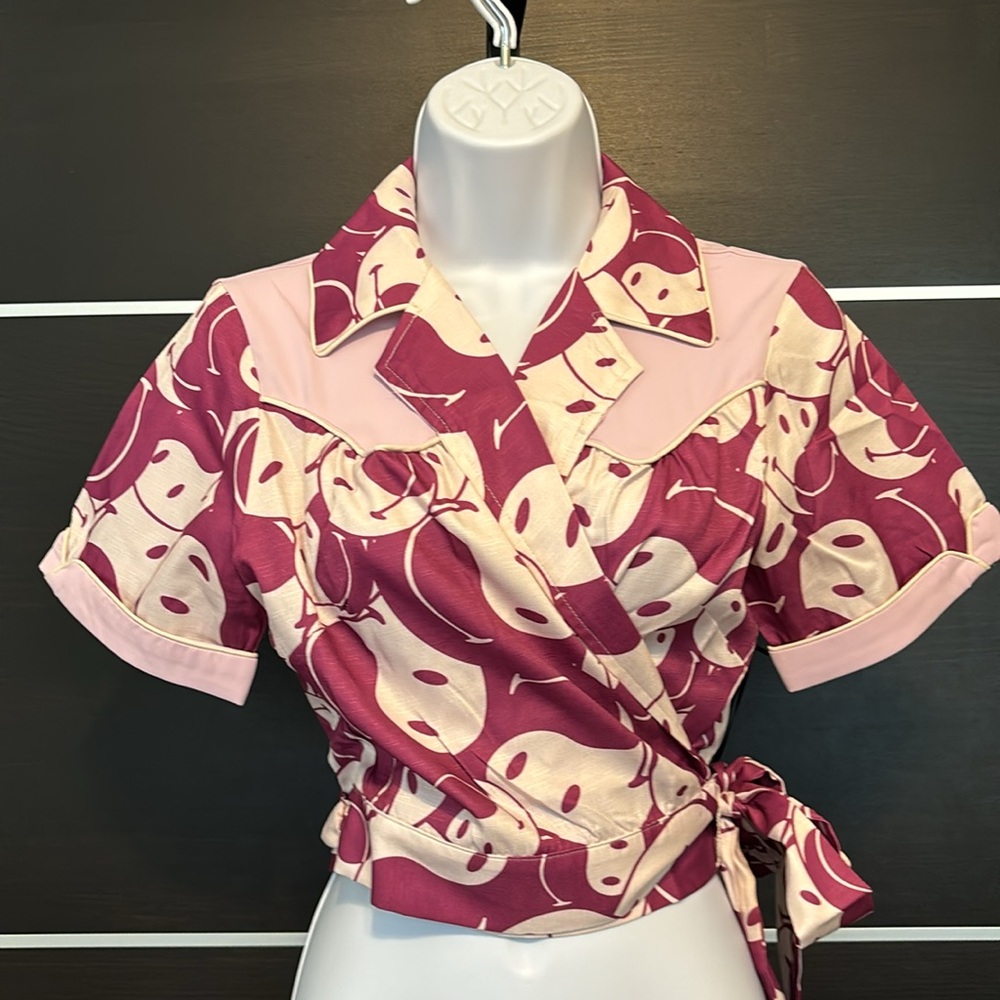 Unique Vintage Purple Yin Yang Wrap Crop Top - Picture 5 of 15